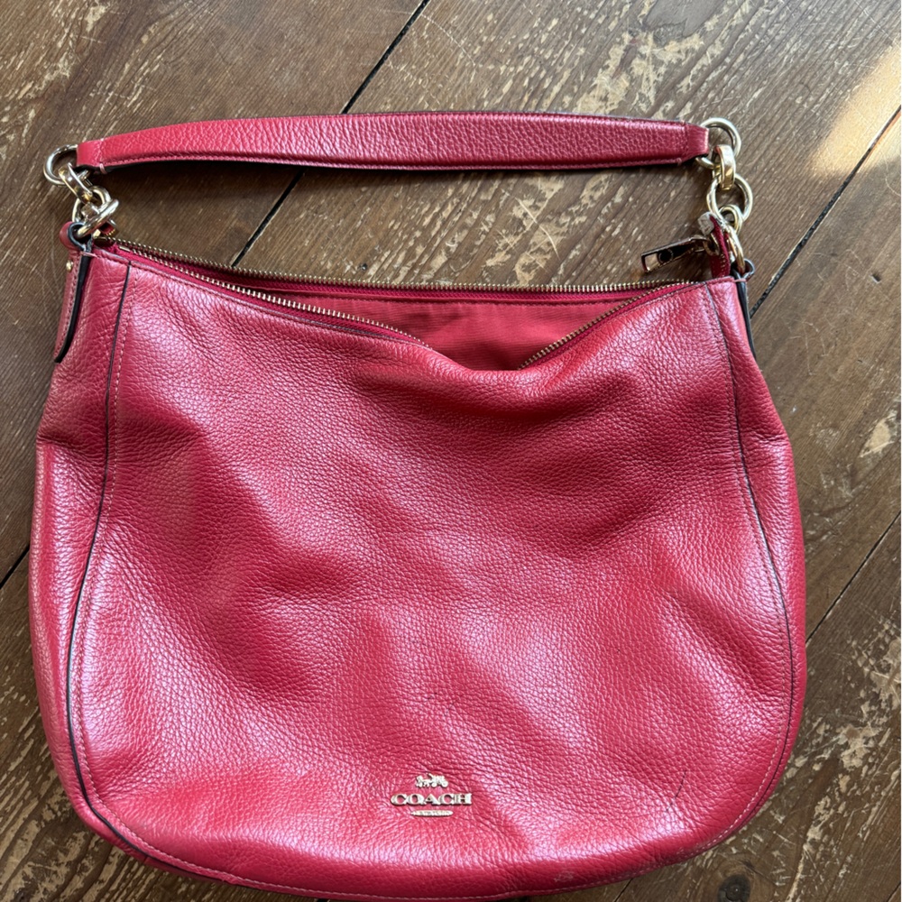 Red leather Coach hobo bag